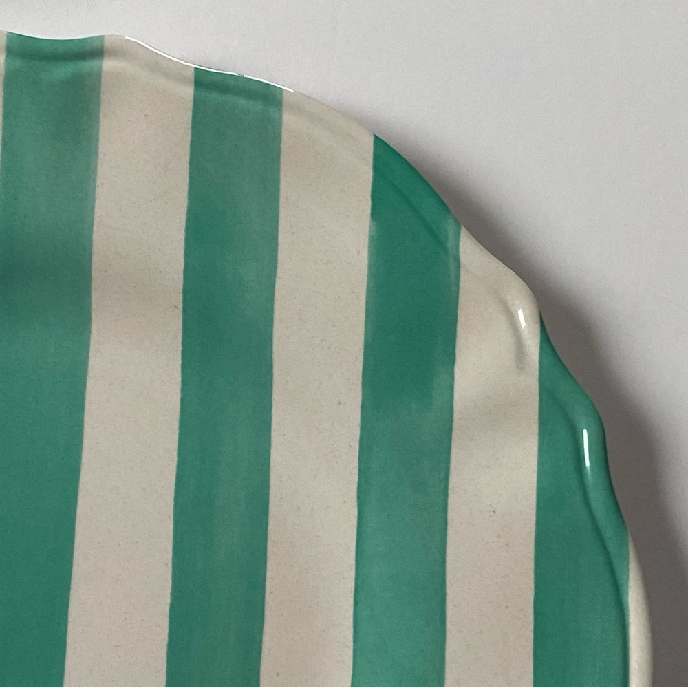 Melamine Dinner Plates 11” Set Of 4 Jai Wei green yellow and white striped EUC - Picture 8 of 16